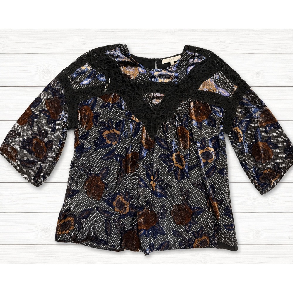 Daniel Rainn Womens‎ Black Burnout Velvet Floral Lace Trim Top Small NEW 3551